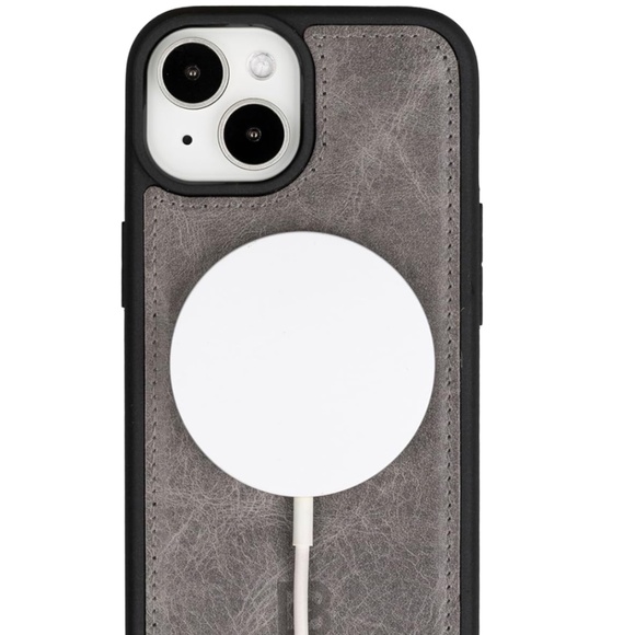 Full Grain Genuine Gray Leather iPhone 15  Phone Mag Case NEW NIB NWT - Picture 4 of 5